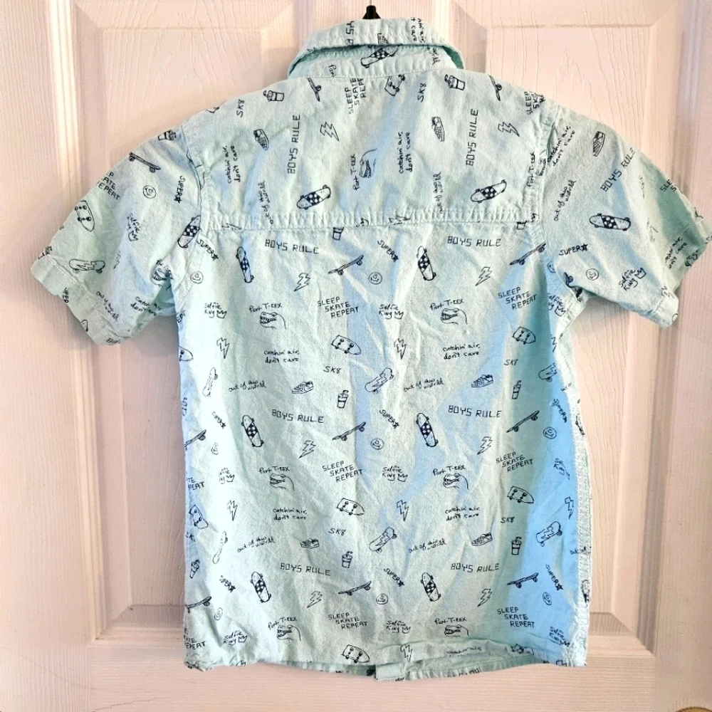 Osh Kosh Boys Skater Themed Button Down Shirt Size 10
